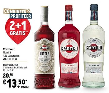 Promotions Vermout martini - Martini - Valide de 03/12/2020 à 09/12/2020 chez Delhaize