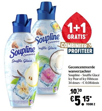Promoties Geconcentreerde wasverzachter soupline - souffle glacé icy pear of icy hibiscus - Soupline - Geldig van 03/12/2020 tot 09/12/2020 bij Delhaize