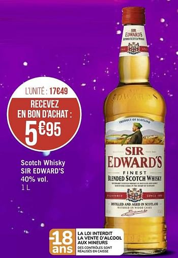 Promotions Scotch whisky sir edward`s - Sir Edward's - Valide de 30/11/2020 à 13/12/2020 chez Super Casino