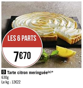 Promotions Tarte citron meringuée - Produit Maison - Casino - Valide de 30/11/2020 à 13/12/2020 chez Super Casino