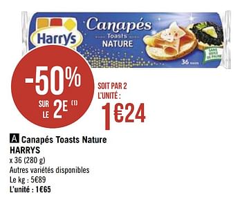 Promotions Canapés toasts nature harrys - Harry's - Valide de 30/11/2020 à 13/12/2020 chez Super Casino