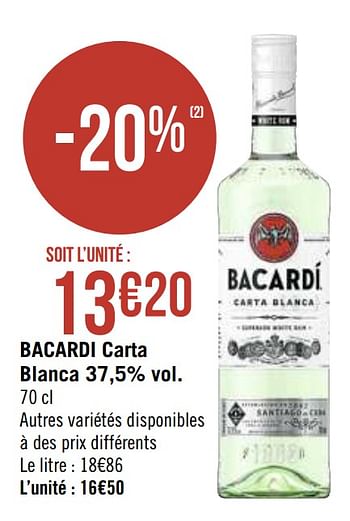 Promotions Bacardi carta blanca - Bacardi - Valide de 30/11/2020 à 13/12/2020 chez Super Casino