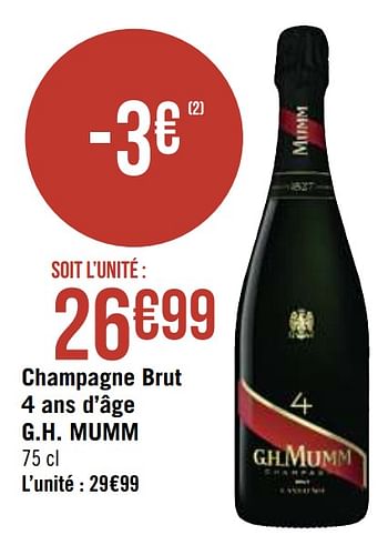 Promotions Champagne brut 4 ans d`âge g.h. mumm - Mumm - Valide de 30/11/2020 à 13/12/2020 chez Super Casino