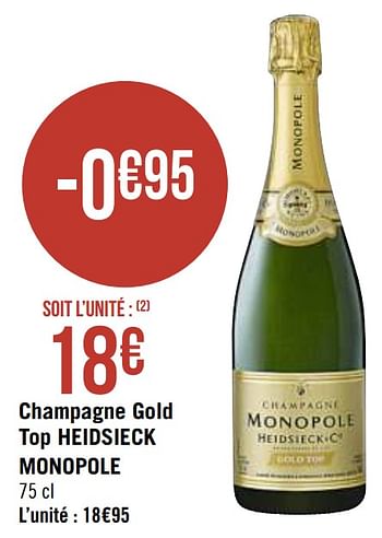 Promotions Champagne gold top heidsieck monopole - Champagne - Valide de 30/11/2020 à 13/12/2020 chez Super Casino
