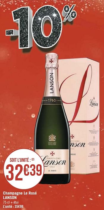 Promotions Champagne le rosé lanson - Champagne - Valide de 30/11/2020 à 13/12/2020 chez Super Casino