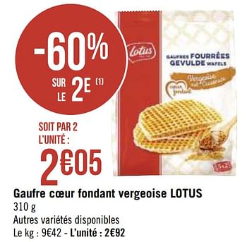 Promotions Gaufre coeur fondant vergeoise lotus - Lotus Nalys - Valide de 30/11/2020 à 13/12/2020 chez Super Casino