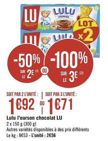 Promotions Lulu l`ourson chocolat lu - Lu - Valide de 30/11/2020 à 13/12/2020 chez Super Casino