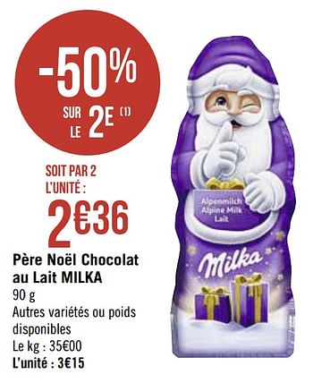 Promotions Père noël chocolat au lait milka - Milka - Valide de 30/11/2020 à 13/12/2020 chez Super Casino