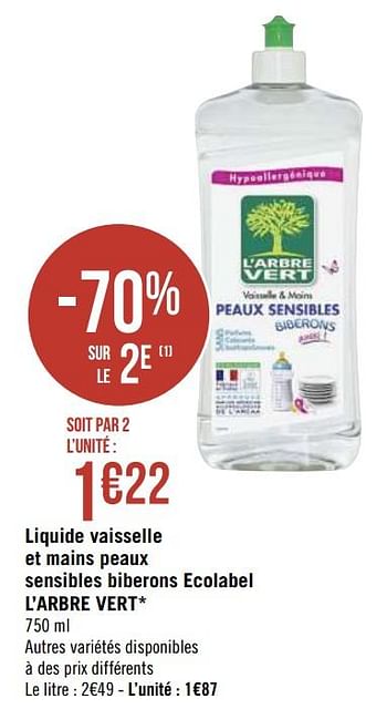 L'Arbre Vert Liquide Vaisselle Peaux Sensibles Biberons 750 ml
