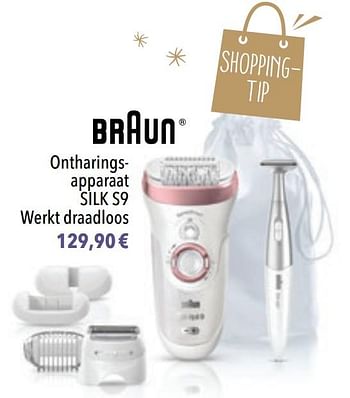 Promotions Braun ontharingsapparaat silk s9 werkt draadloos - Braun - Valide de 01/12/2020 à 31/01/2021 chez Cora