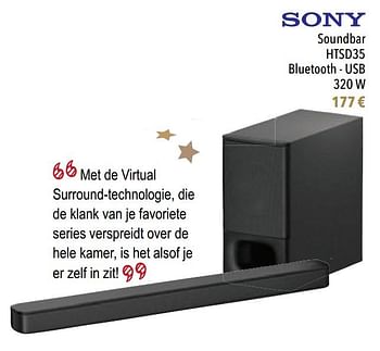 Promoties Sony soundbar htsd35 bluetooth - usb 320 w - Sony - Geldig van 01/12/2020 tot 31/01/2021 bij Cora