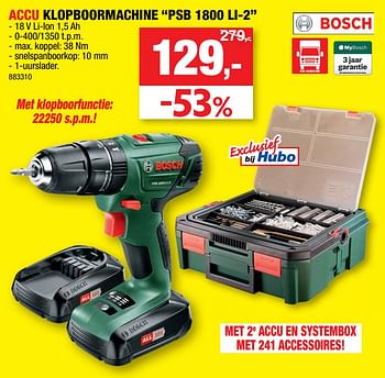 Promotions Bosch accu klopboormachine psb 1800 li-2 - Bosch - Valide de 02/12/2020 à 13/12/2020 chez Hubo