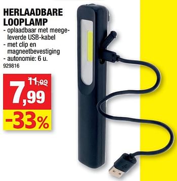 Promoties Herlaadbare looplamp - Merk onbekend - Geldig van 02/12/2020 tot 13/12/2020 bij Hubo