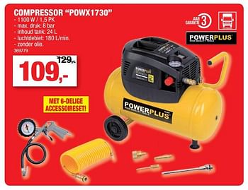 Promoties Powerplus compressor powx1730 - Powerplus - Geldig van 02/12/2020 tot 13/12/2020 bij Hubo