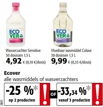 Promoties Ecover alle wasmiddels of wasverzachters - Ecover - Geldig van 02/12/2020 tot 15/12/2020 bij Colruyt