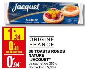 Promotions 36 toasts ronds nature jacquet - Jacquet - Valide de 02/12/2020 à 13/12/2020 chez Coccinelle