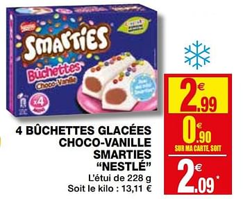 Promoties 4 bûchettes glacées choco-vanille smarties nestlé - Nestlé - Geldig van 02/12/2020 tot 13/12/2020 bij Coccinelle
