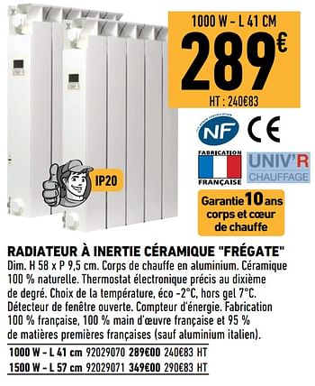 Promoties Radiateur à inertie céramique frégate - Univ'R - Geldig van 20/11/2020 tot 10/12/2020 bij Brico Cash
