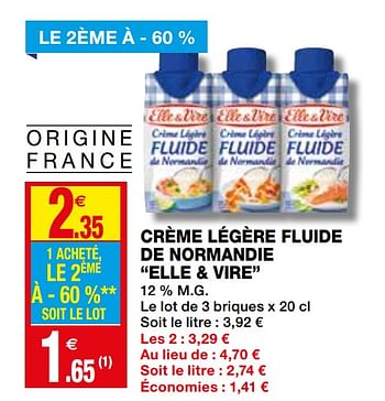 Promotions Crème légère fluide de normandie elle + vire - Elle & Vire - Valide de 02/12/2020 à 13/12/2020 chez Coccinelle