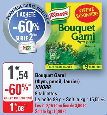 Promoties Bouquet garni thym, persil, laurier knorr - Knorr - Geldig van 02/12/2020 tot 13/12/2020 bij G20
