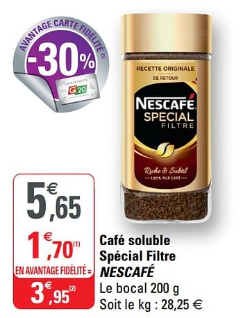 Promotions Café soluble spécial filtre nescafé - Nescafe - Valide de 02/12/2020 à 13/12/2020 chez G20