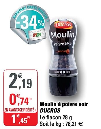 Promotions Moulin à poivre noir ducros - Ducros - Valide de 02/12/2020 à 13/12/2020 chez G20