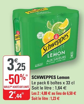 Promotions Schweppes lemon - Schweppes - Valide de 02/12/2020 à 13/12/2020 chez G20