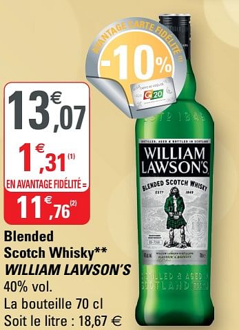 Promotions Blended scotch whisky william lawson`s - William Lawson's - Valide de 02/12/2020 à 13/12/2020 chez G20