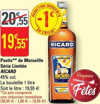 Promoties Pastis de marseille série limitée ricard - Ricard - Geldig van 02/12/2020 tot 13/12/2020 bij G20