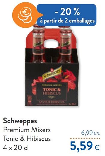 Promotions Schweppes premium mixers tonic + hibiscus - Schweppes - Valide de 02/12/2020 à 15/12/2020 chez OKay