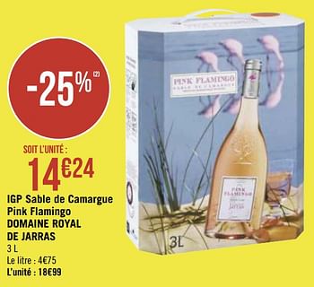 Promotions Igp sable de camargue pink flamingo domaine royal de jarras - Vins rosé - Valide de 30/11/2020 à 13/12/2020 chez Géant Casino