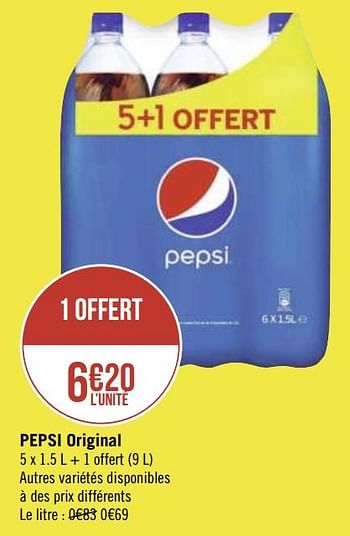 Promotions Pepsi original - Pepsi - Valide de 30/11/2020 à 13/12/2020 chez Géant Casino