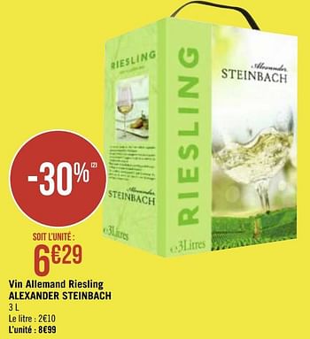 Promoties Vin allemand riesling alexander steinbach - Witte wijnen - Geldig van 30/11/2020 tot 13/12/2020 bij Géant Casino