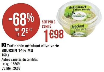 Promotions Tartinable artichaut olive verte boursin - Boursin - Valide de 30/11/2020 à 13/12/2020 chez Géant Casino