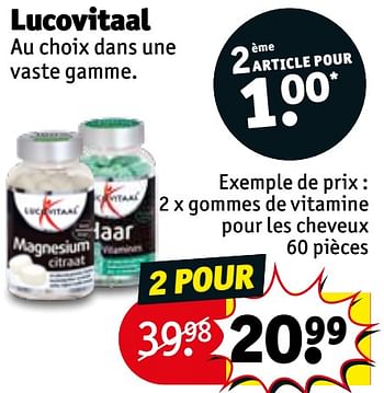 Promotions Lucovitaal gommes de vitamine pour les cheveux 60 pièces - Lucovitaal - Valide de 08/12/2020 à 13/12/2020 chez Kruidvat