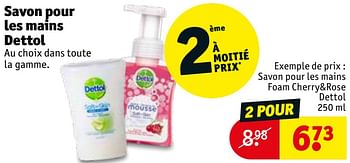 Promotions Savon pour les mains dettol savon pour les mains foam cherry+rose dettol - Dettol - Valide de 08/12/2020 à 13/12/2020 chez Kruidvat