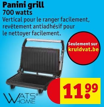 Promotions Watshome panini grill 700 watts - Watshome - Valide de 08/12/2020 à 13/12/2020 chez Kruidvat