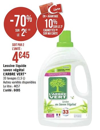 Promoties Lessive liquide savon végétal l`arbre vert - L'arbre vert - Geldig van 30/11/2020 tot 13/12/2020 bij Géant Casino