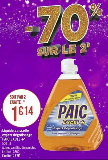 Promotions Liquide vaisselle expert dégraissage paic excel + - Paic - Valide de 30/11/2020 à 13/12/2020 chez Géant Casino