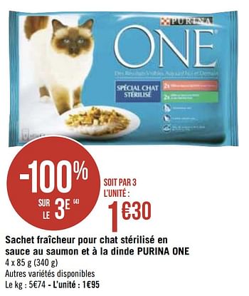 Promotions Sachet fraîcheur pour chat stérilisé en sauce au saumon et à la dinde purina one - Purina - Valide de 30/11/2020 à 13/12/2020 chez Géant Casino