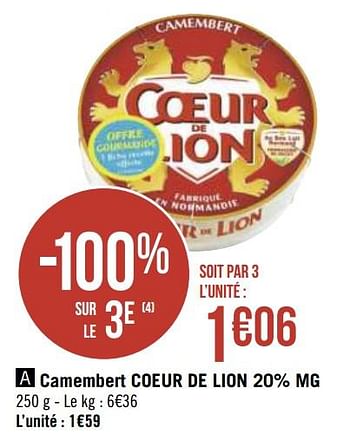Promoties Camembert coeur de lion - Coeur de Lion - Geldig van 30/11/2020 tot 13/12/2020 bij Géant Casino