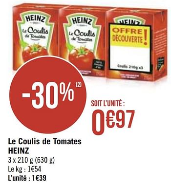 Promotions Le coulis de tomates heinz - Heinz - Valide de 30/11/2020 à 13/12/2020 chez Géant Casino