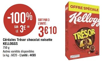 Promotions Céréales trésor chocolat noisette kelloggs - Kellogg's - Valide de 30/11/2020 à 13/12/2020 chez Géant Casino