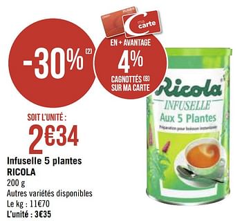 Promotions Infuselle 5 plantes ricola - Ricola - Valide de 30/11/2020 à 13/12/2020 chez Géant Casino