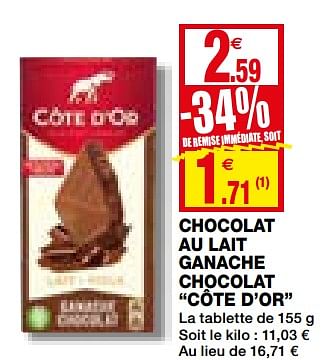 Promoties Chocolat au lait ganache chocolat côte d`or - Cote D'Or - Geldig van 02/12/2020 tot 13/12/2020 bij Coccinelle
