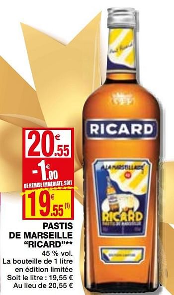 Promotions Pastis de marseille ricard - Ricard - Valide de 02/12/2020 à 13/12/2020 chez Coccinelle