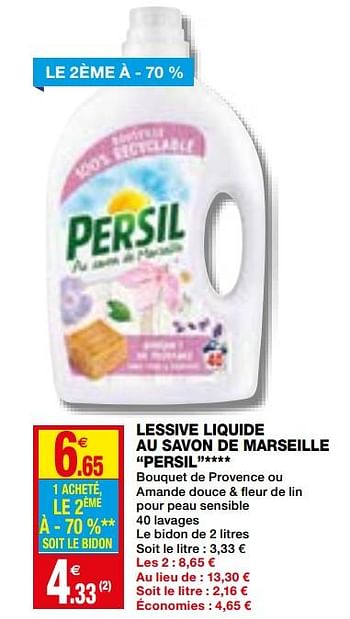 Promotions Lessive liquide au savon de marseille persil - Persil - Valide de 02/12/2020 à 13/12/2020 chez Coccinelle