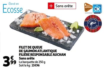 Promotions Filet de queue de saumon atlantique filière responsable auchan sans arête - Produit Maison - Auchan Ronq - Valide de 09/12/2020 à 13/12/2020 chez Auchan Ronq