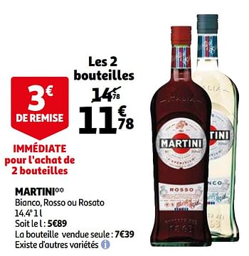 Promotions Martini bianco, rosso ou rosato - Martini - Valide de 09/12/2020 à 13/12/2020 chez Auchan Ronq