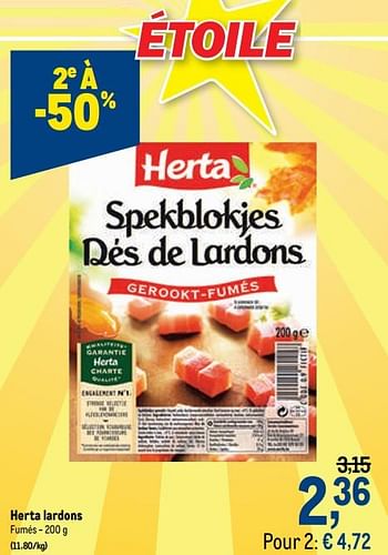 Promotions Herta lardons fumés - Herta - Valide de 16/12/2020 à 01/01/2021 chez Makro